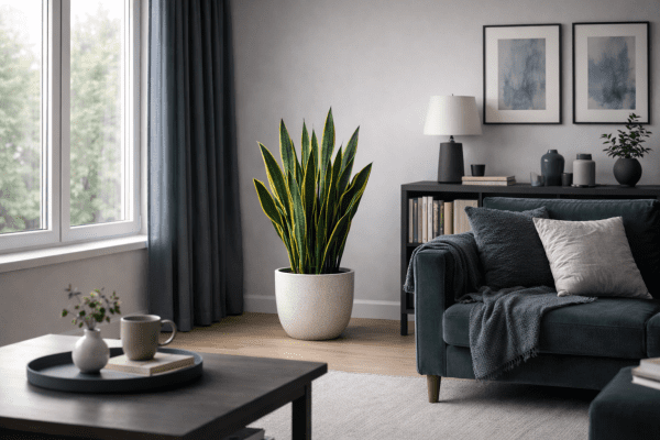 Snake plant placed near a window with indirect light